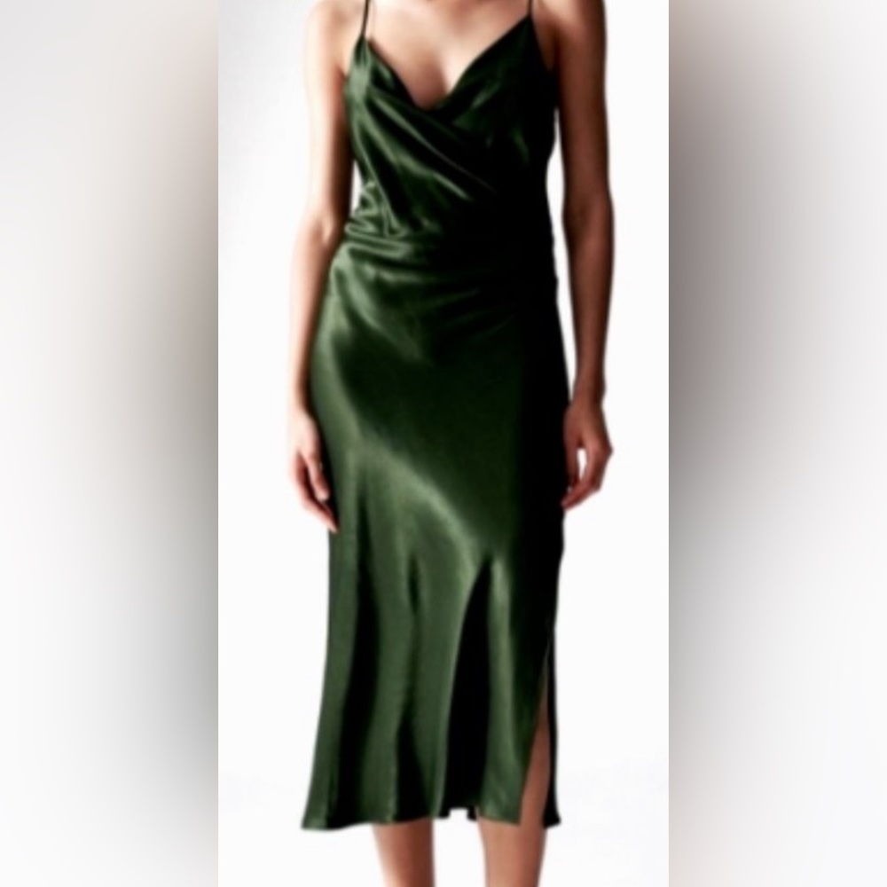 Zara green satin dress. Never worn before!